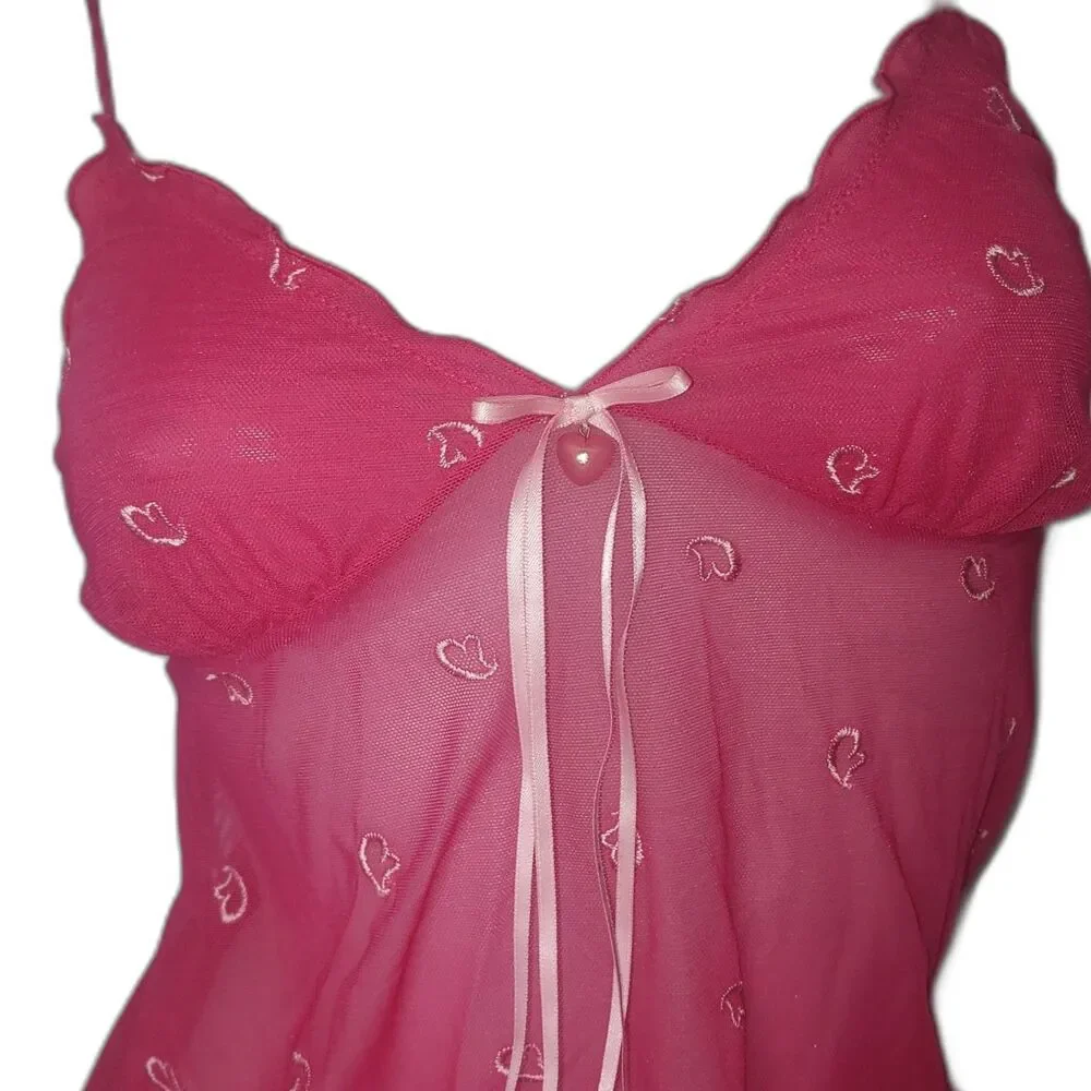 Vintage 90's Y2K Victorias Secret Pink Camisole Top with Hearts Size Medium